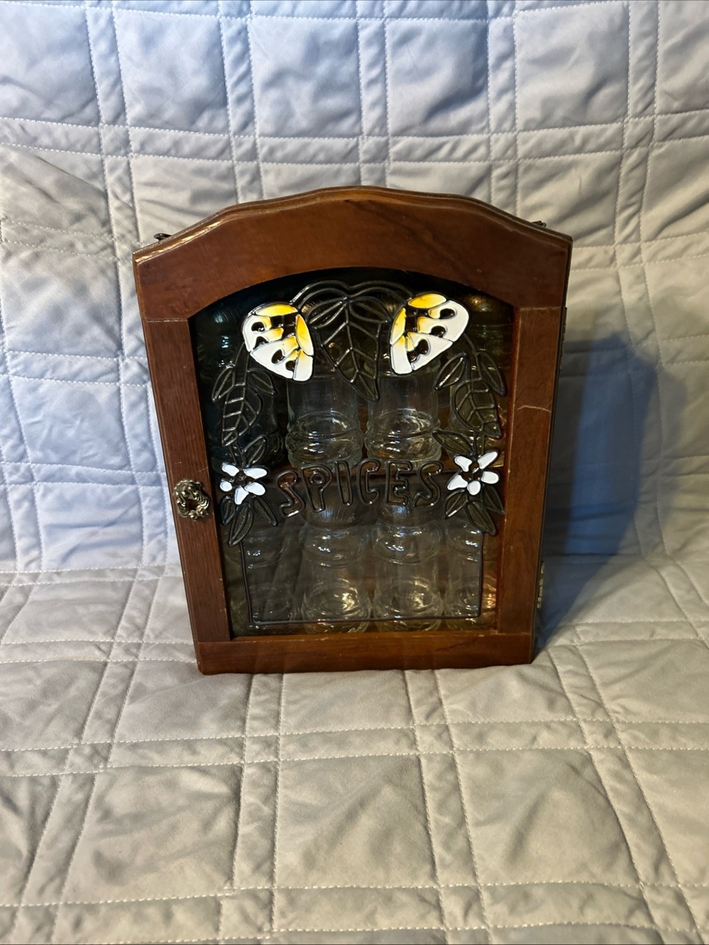 Vintage Wooden Spice Cabinet w/ Decorative Glass Door #grandmacore #cottagecore